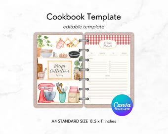 Cookbook Template | Recipe Binder Pages | Canva Editable Recipe Book