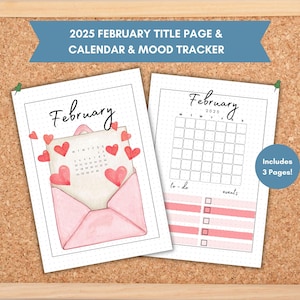 February 2025 Title Page-February 2025 Calendar-Printable Title Page-Bullet Journal Pages-Mood Tracker-Dated Journal-Bullet Journal Cover