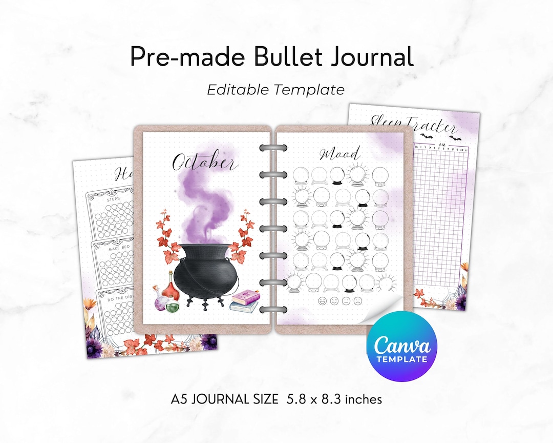 Premade Bullet Journal Template Witchy Theme Monthly Planner A5