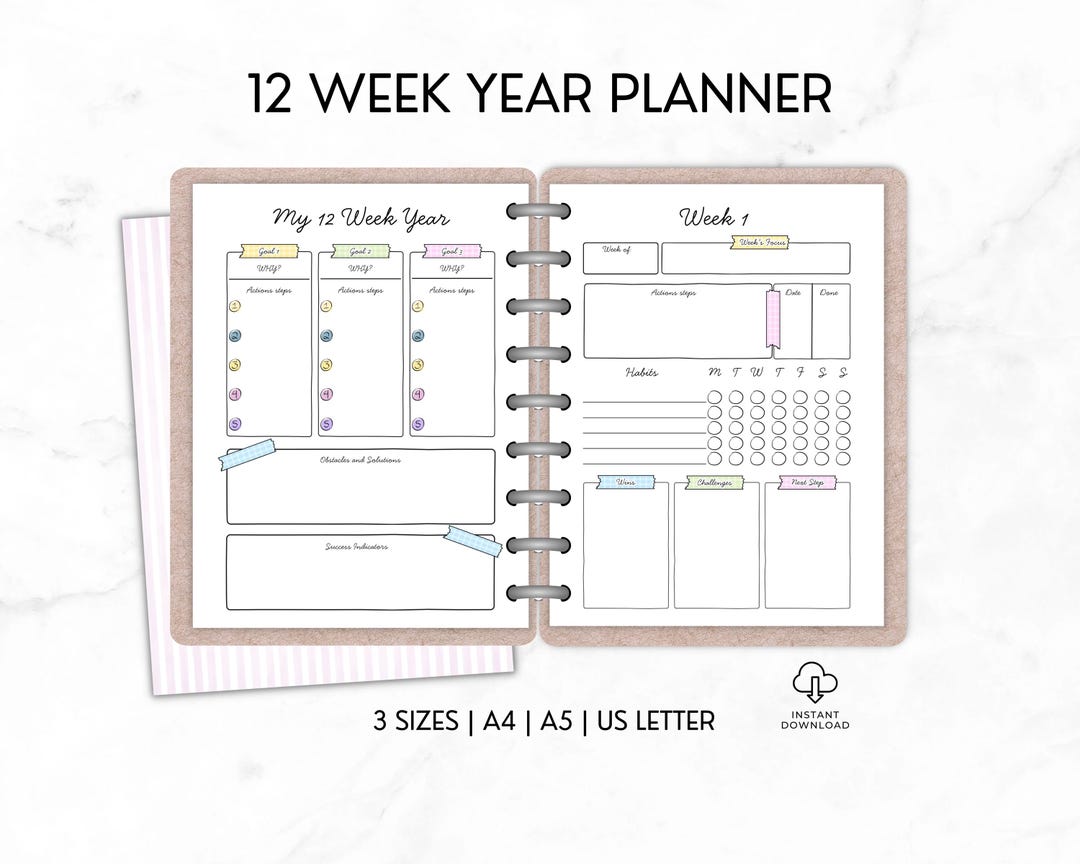 12 Week Planner Printable | 12 Week Year Goal Planner | Productivity ...