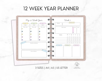 12 Week Planner Printable | 12 Week Year Goal Planner | Productivity Journal | Habit Tracker | Instant Download Worksheet