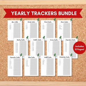 Yearly Trackers Bundle, Bullet Journal Pages, Refillable Journal, PRINTABLE Journal Pages, Premade Bullet Journal, Digital Planner Pages