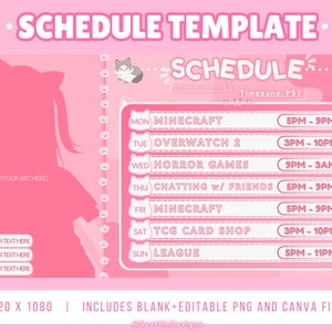 Streamschemasjabloon voor Twitch- en YouTube-streamers || Schema met kawaii schattig roze kat katthema || PNG, canva-bestanden 1920 x 1080 HD!