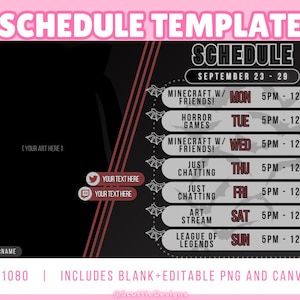 Stream Schedule Template for Twitch + Youtube Streamers || Spooky Bat Gothic Halloween Themed Schedule || PNG, Canva Files 1920x1080 HD!