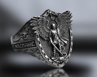 Saint Michael Ring: Oxidized Sterling Silver Archangel Band