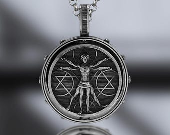 Vitruvianske mannen Halsband: Da Vinci-hänge i sterlingsilver, anatomisk konst