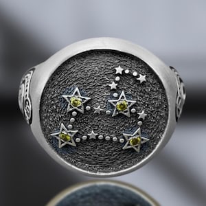Leo Capricorn Zodiac Ring – Sterling Silver Signet with Constellation & Horoscope Symbol – Handmade Astrological Jewelry for Lovers