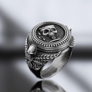 Aquarius Memento Mori Coin Ring - Sterling Silver Zodiac Pendant - Symbol of Mortality and Vision - Astrology Jewelry