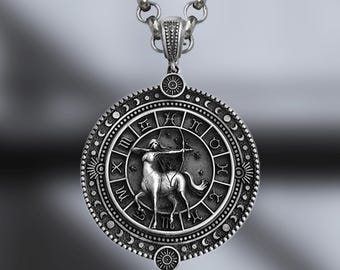 Sagittarius Zodiac Necklace – 925 Sterling Silver Pendant with Horoscope Symbols – Handmade Astrological Jewelry Gift