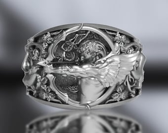 Eros & Deer Sterling Silber Siegelringe: Oxidierter Vintage Stil