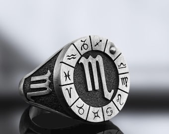 Scorpio Signet Ring: Engraved Sterling Silver Zodiac Jewelry