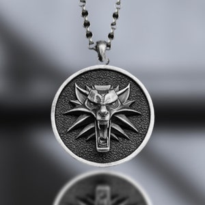 Wild Wolf Sterling Silver Handmade Necklace, Medallion Geralt Of Rivia Necklace Christmas Gifts, Personalized White Wolf Pendant Necklace