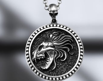 Naszyjnik ze srebra próby 925 z czaszką Lwa: gotycki sygnet zodiaku
