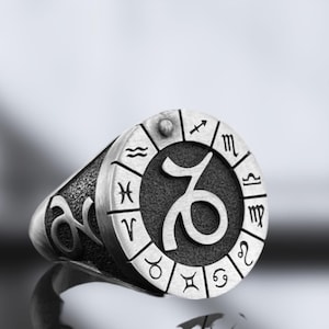 Capricorn Zodiac Ring– 925 Sterling Silver Ring with Horoscope Symbols – Handmade Astrological Jewelry Gift for Lovers
