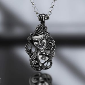 Sterling Silver Theater Mask Pendant - Drama Art Jewelry - Gift for Actors - Unique Design Gift for Theatre and Opera Lovers