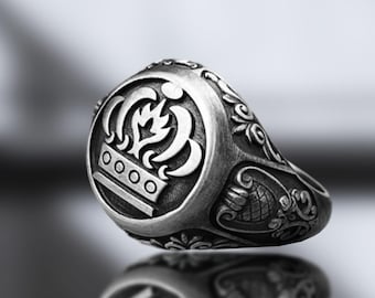 Handmade Sterling Silver King Crown Ring: Detailed Royal Jewelry Gift