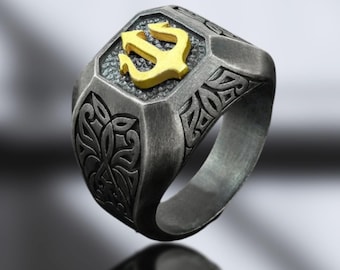 Poseidon Trident 925K Sterling Silver Ring: Greek Mythology Jewelry