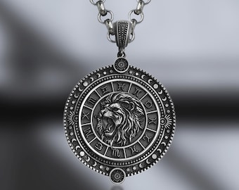 Naszyjnik ze znakiem zodiaku Lew – wisior ze srebra próby 925 z symbolami horoskopu – ręcznie robiona biżuteria astrologiczna na prezent