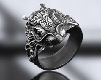 Anillo de dragón de plata de ley oxidada: joyería de fantasía hecha a mano