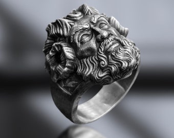 Oxidized Sterling Silver Pan God Ring: Greek Mythology Jewelry