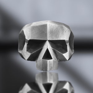 925 Sterling Silver Handmade Skull Ring - Men&#39;s Gothic Biker Jewelry - Oxidized Silver Statement Ring - Gift for Him