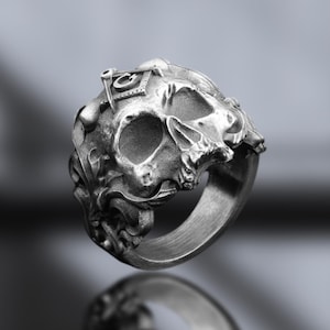925 Sterling Silver Masonic Skull Ring – Freemason Biker Ring – Occult Symbol Jewelry for Men