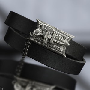 Silver Black Genuine Leather Bracelet, Silver Boho Biker Leather Bracelet, Cuff bracelet Gift for him, Cuff bracelet Gifts for boyfriend