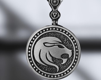 Naszyjnik ze znakiem zodiaku Lew – dwustronny wisiorek ze srebra próby 925 z symbolem horoskopu i konstelacją – ręcznie robiony prezent astrologiczny