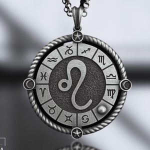 Löwe Sternzeichen-Halskette - 925 Sterlingsilber-Anhänger mit Horoskop-Symbolen - handgefertigter astrologischer Schmuck