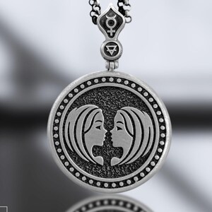 Gemini Zodiac Necklace – Double-Sided Sterling Silver Pendant with Horoscope Symbol & Constellation – Handmade Astrology Gift