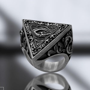 Sterling Silver Eye of Providence Signet Ring: Victorian Illuminati Symbol