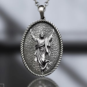 Ascension of Jesus Necklace – 925 Sterling Silver Engraved Pendant – Christian Religious Jewelry – Faith Gift – Catholic Necklace