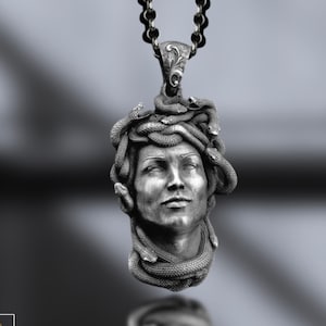 Greek Gorgon Medusa Handmade Sterling Silver Men Charm Necklace, Mythology Medusa Jewelry, Medusa Pendant, Minimalist Mythology Men Necklace
