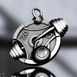 Sterling Silver Gym Fitness Pendant - Weightlifting Inspired Necklace - Barbell, Dumbbell, 20 KG Plate Design - Gift for Fitness Enthusiasts