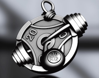 Sterling Silver Gym Pendant: Weightlifting Barbell, Dumbbell & Plate Necklace