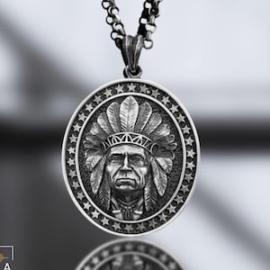 Handmade Sterling Silver American Indian Chief Necklace
