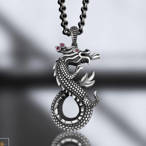 925 Sterling Silver Dragon Necklace for Men – Mythical Creature Pendant – Handmade Chinese Dragon Jewelry – Bold Gift for Him