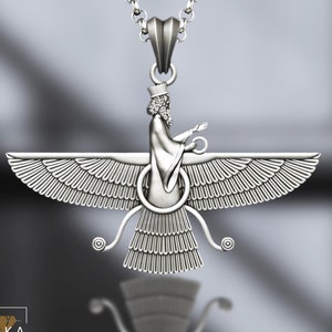 Pingente Faravahar, colar Ahura Mazda de prata esterlina, joias da Pérsia antiga, presente de mitologia, deus do zoroastrismo, pingente zoroastriano persa