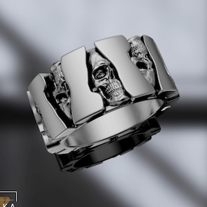 Oxidized Sterling Silver Skull Ring - Gothic Biker Jewelry
