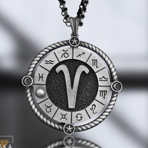 Aries Zodiac Necklace – 925 Sterling Silver Pendant with Horoscope Symbols – Handmade Astrological Jewelry Gift