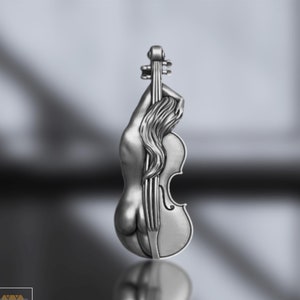 Geigen-Mädchen-Anhänger aus 925er Sterlingsilber - handgefertigtes minimalistisches Musiker-Schmuckgeschenk für Geigenliebhaber, künstlerischer Musikanhänger