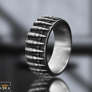 Unique Silver Bullet Wedding Ring for Men – 925 Sterling Silver Handmade Band – Alternative Engagement Ring – Gift for Him