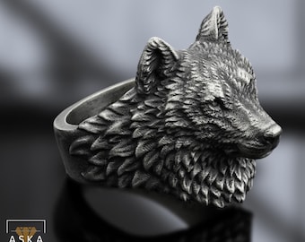 Wolf Ring - 925 Sterling Silver Handmade Men&#39;s Wolf Ring - Norse Viking Spirit Animal Jewelry - Handmade Wolf Jewelry