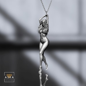 Silver Bikini Woman Pendant Necklace – Artistic 3D Female Figure Jewelry – Handmade Oxidized Sterling Silver Statement Necklace