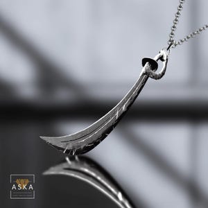Oxidized Silver Curved Sword Necklace – Warrior Spirit Pendant for Men – Islamic Inspired Gift, Handmade Statement Jewelry