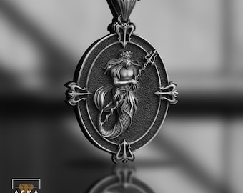 Handmade Sterling Silver Poseidon Necklace: Greek Mythology Pendant