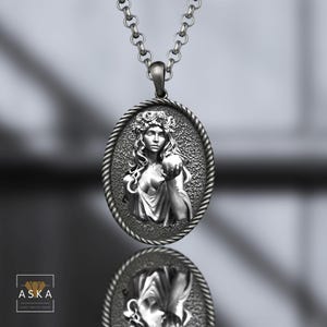 Persephone Medallion Necklace – Greek Goddess Pendant in 3D Relief – Handmade Mythology Jewelry Gift for Women