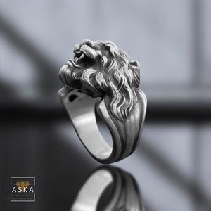 925 Sterling Silver Lion Head Ring – Oxidized Handmade Men&#39;s Statement Ring, Gothic Leo Zodiac Jewelry, Unique Gift for Him