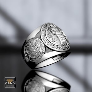 St. Benedict Ring: Solid Sterling Silver Christian Protection Signet