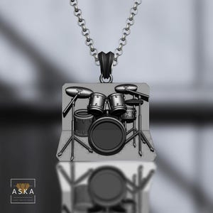 Drum Kit Pendant – Sterling Silver Drum Set Necklace – Music Lover Jewelry – Rock and Roll Inspired Pendant – Gift for Drummers